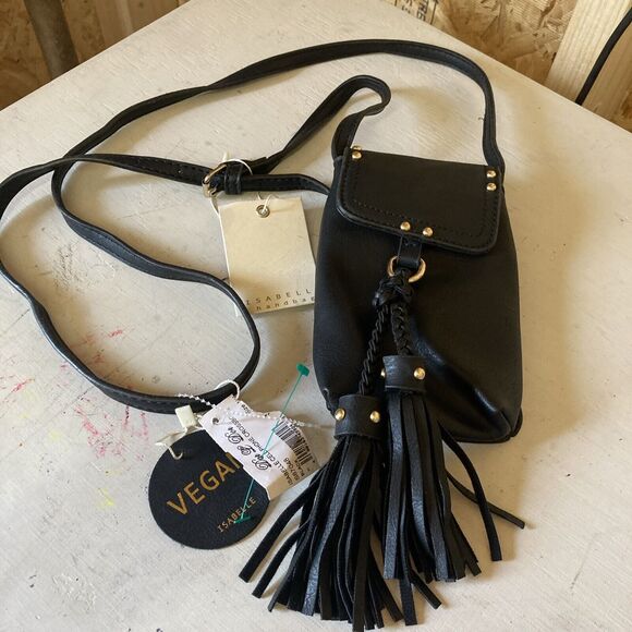 Isabelle Cell Phone Crossbody Black Handbag Leather Little Black Purse New - Picture 1 of 5